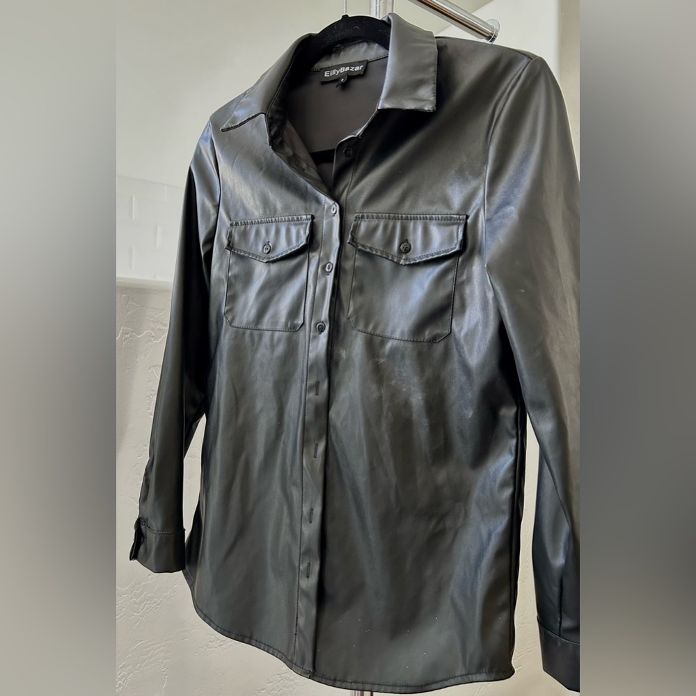 Black faux leather lightweight shirt
